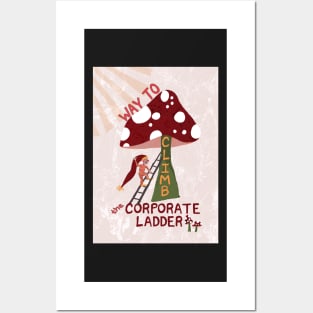 Way to Climb the Corporate Ladder with Swedish gnome and magic mushrooms - yellow, green Posters and Art
